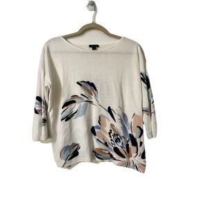 J JILL WEAREVER COLLECTION Knit Sweater Womens M White Floral Granny Core Beach